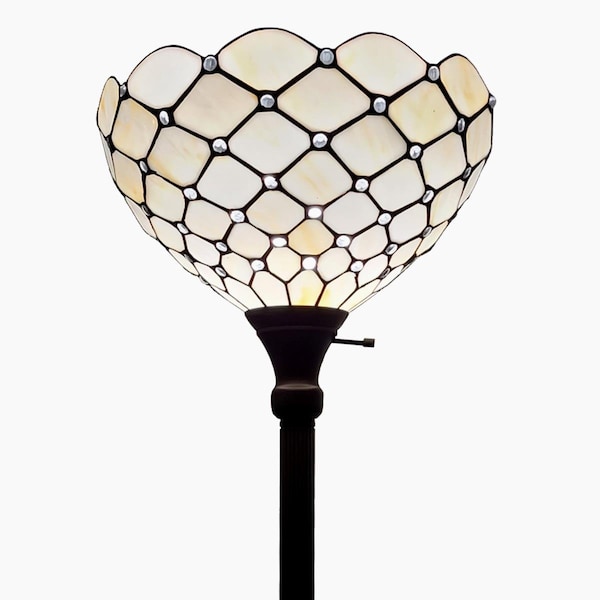 Homeroots 62 in. Traditional Shaped Floor Lamp with White Stained Glass Bowl Shade, Brown 478080 - main